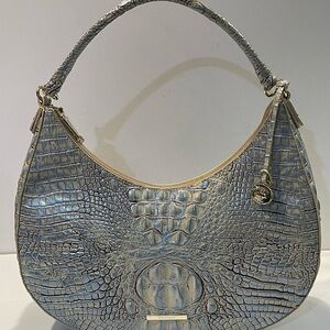 Brahmin Silver Croc-Embossed Hobo Bag